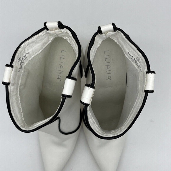 Liliana Ultra High White Black Trim Heel Boots Booties SIZE 9 - Picture 12 of 12